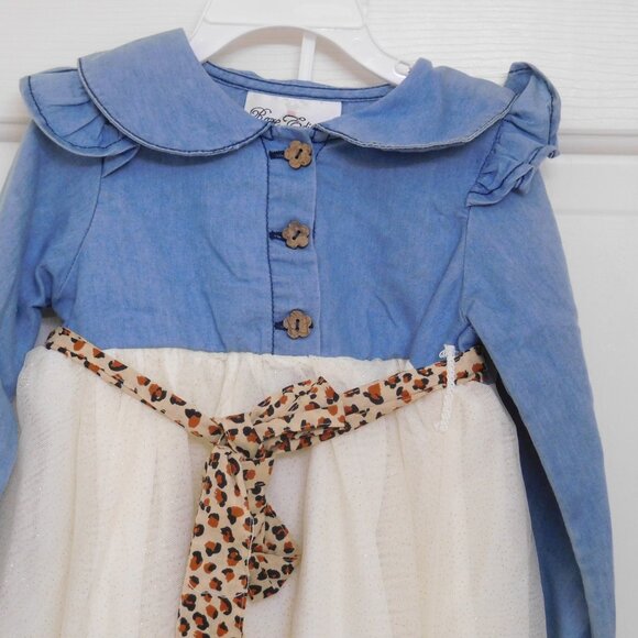 NWT Rare Editions Long Sleeve Jean Top Tulle Skirt Dress sz 24 Months - Picture 2 of 3